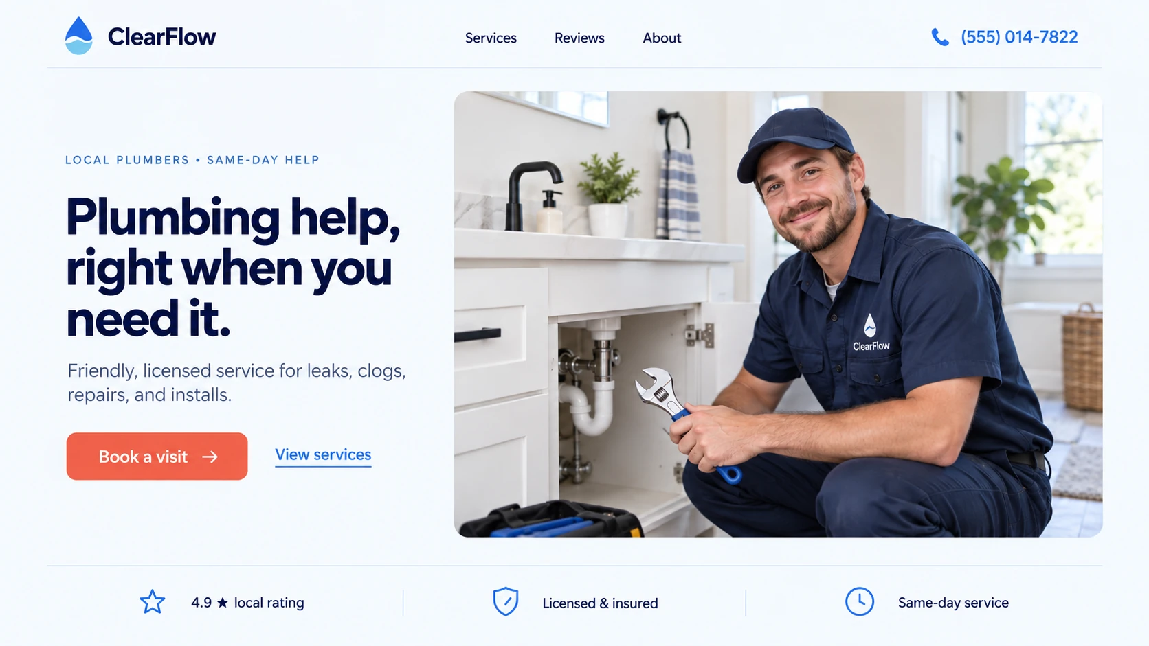 Local plumbing business website example