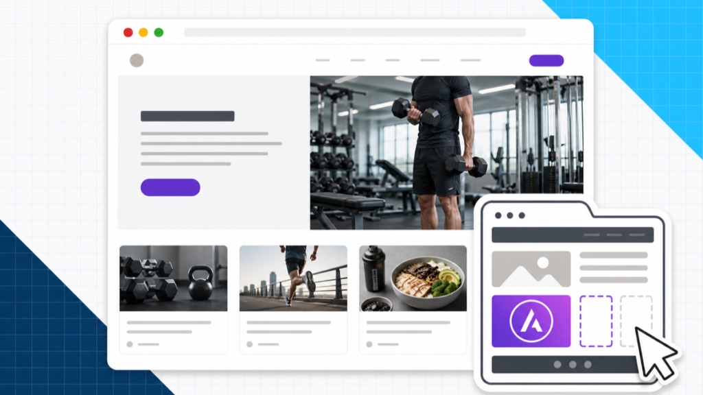 Astra WordPress theme featured image showing a fitness website template