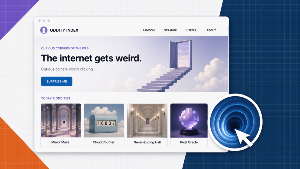 Weird websites discovery page with surreal web experiences