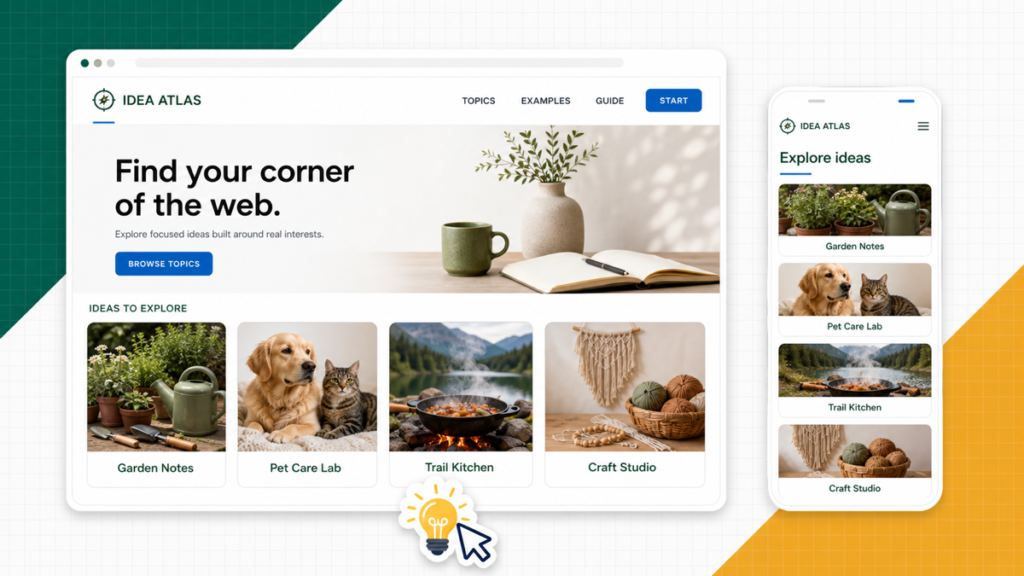 Niche website ideas displayed in a responsive topic gallery