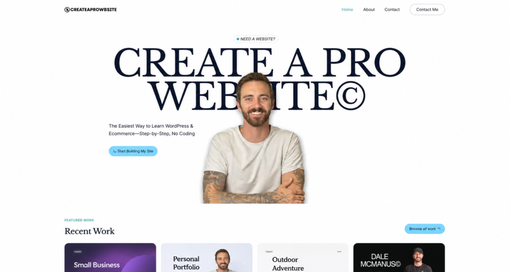 Example portfolio website with project imagery and a simple navigation