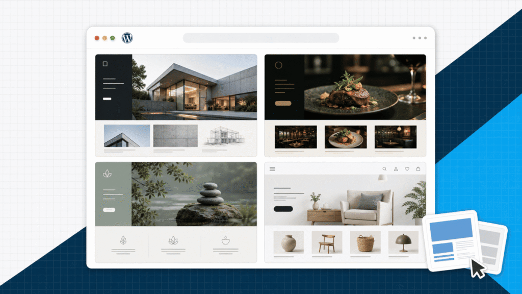 Best WordPress themes featured image showing four responsive website layouts