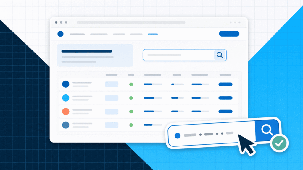Domain registrar featured image showing a domain comparison website with a search field, cursor, and availability check.