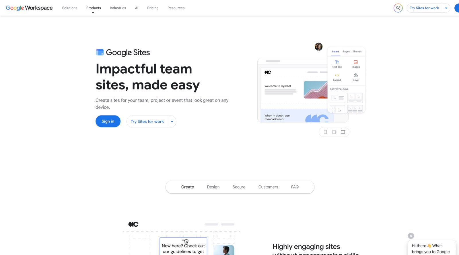 Google Sites homepage