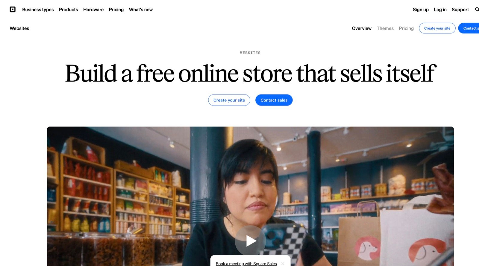 Square Online homepage showing its free ecommerce store builder