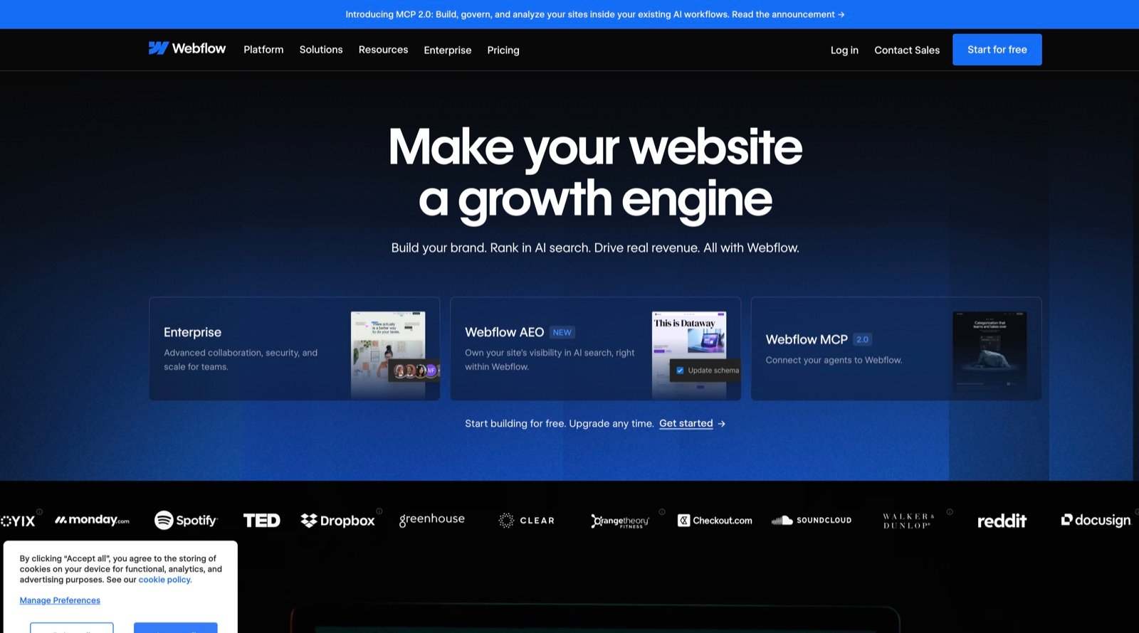 Webflow visual website builder homepage