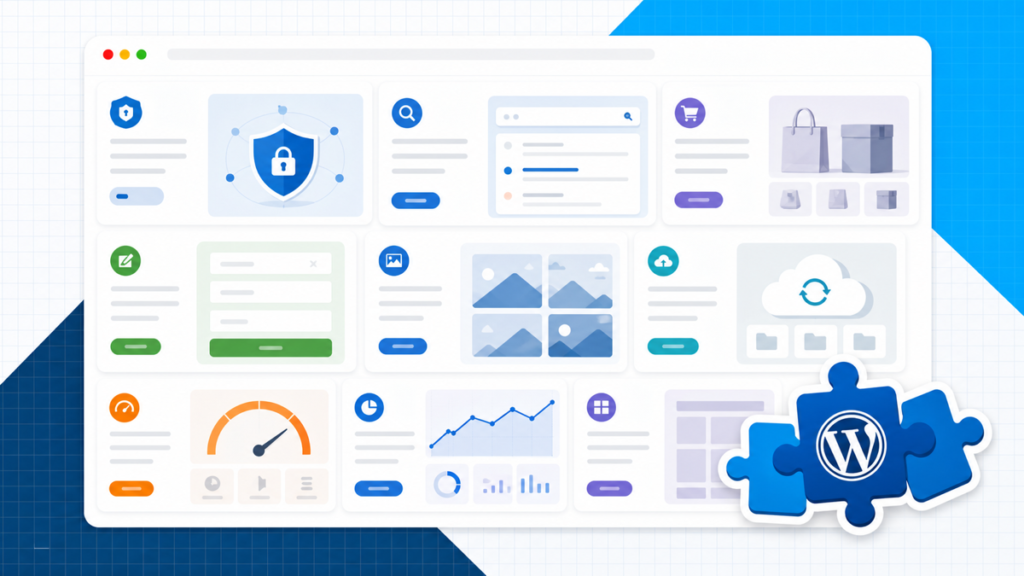 WordPress plugin dashboard with puzzle pieces and the WordPress logo