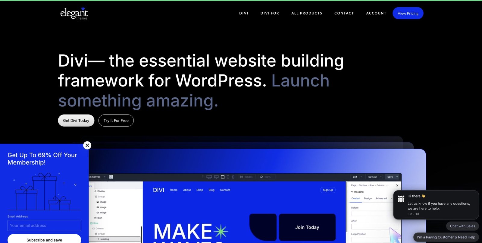 Divi front-end builder canvas.