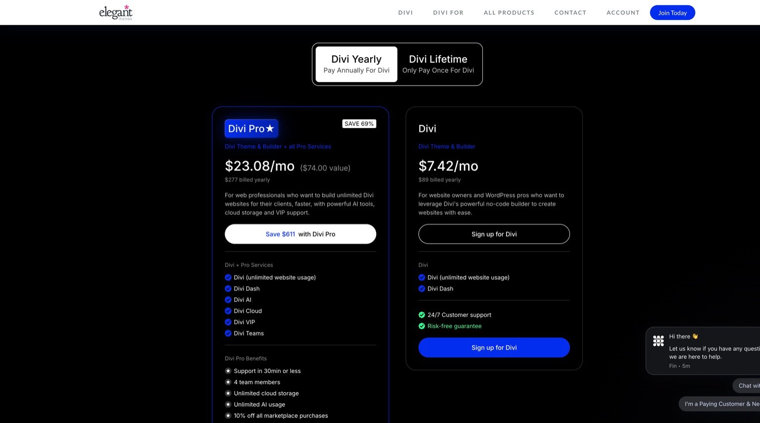 Current Divi and Divi Pro yearly pricing