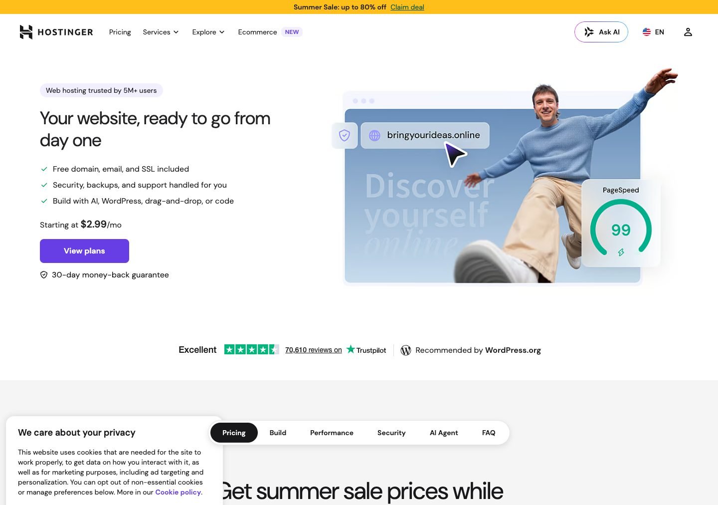 Hostinger managed WordPress hosting homepage