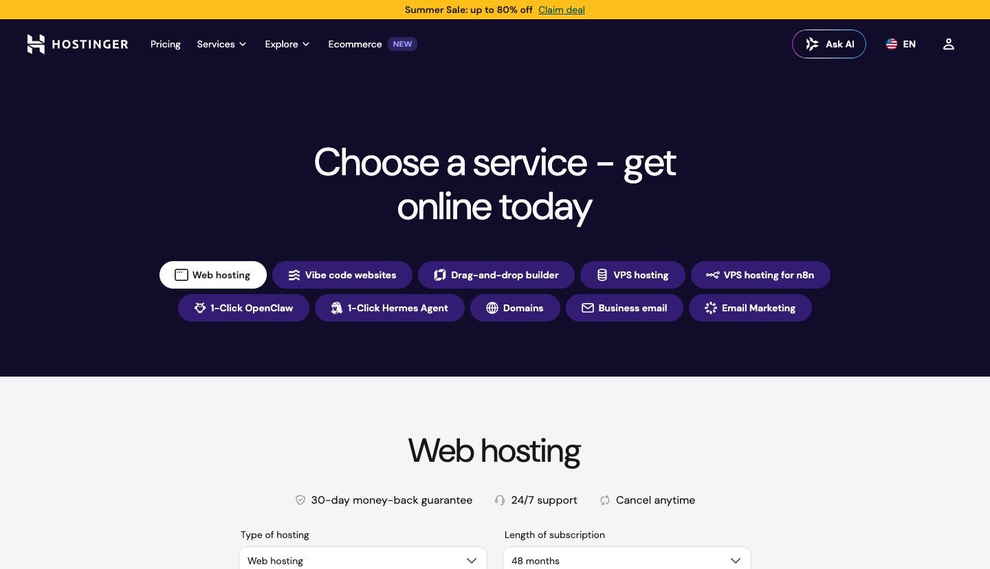 Earlier Hostinger pricing screenshot showing the former Business plan lineup