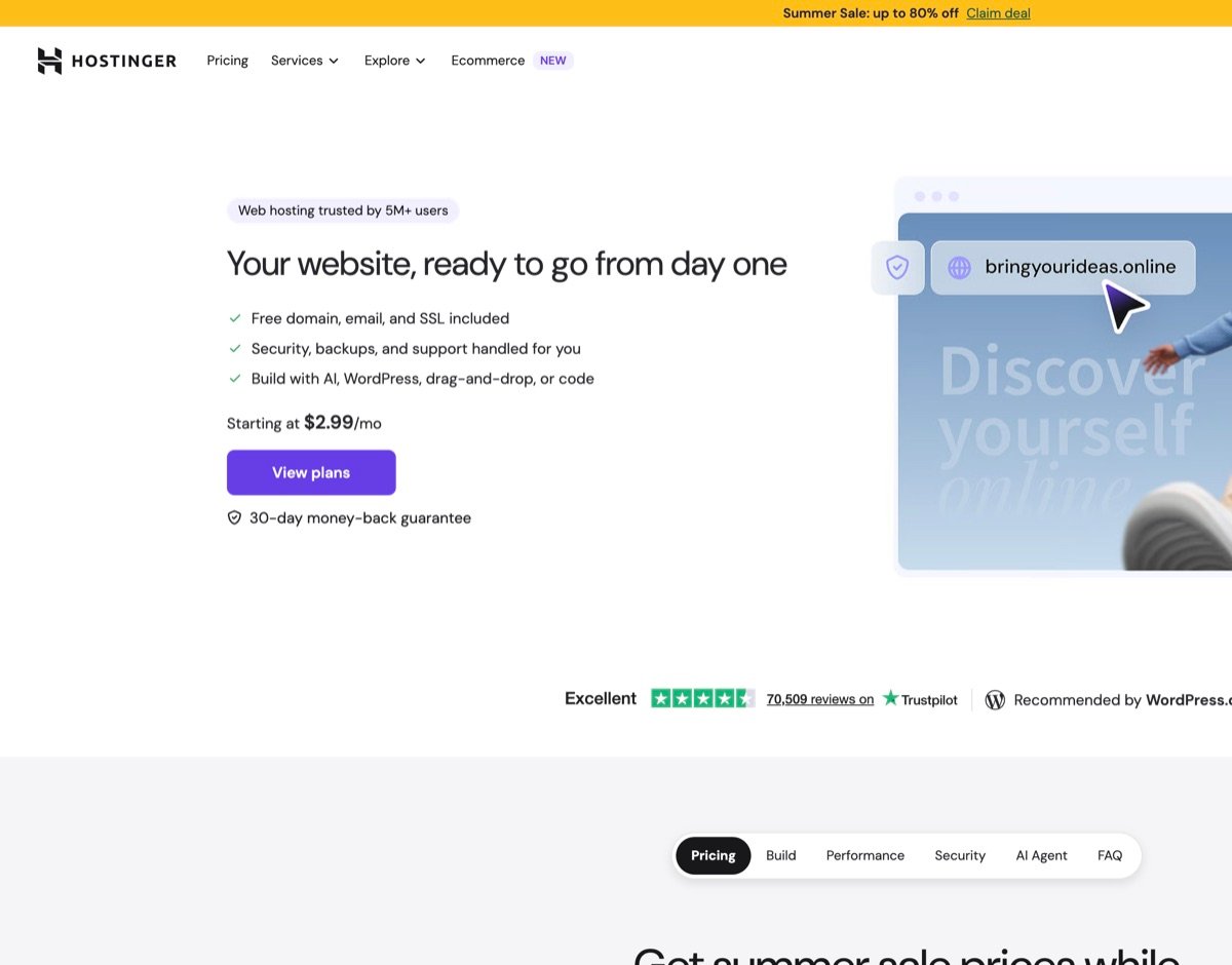 Hostinger web hosting product page