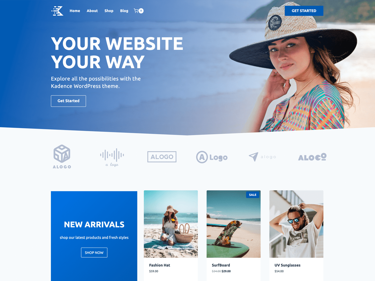 Kadence WordPress theme official preview showing a responsive website layout