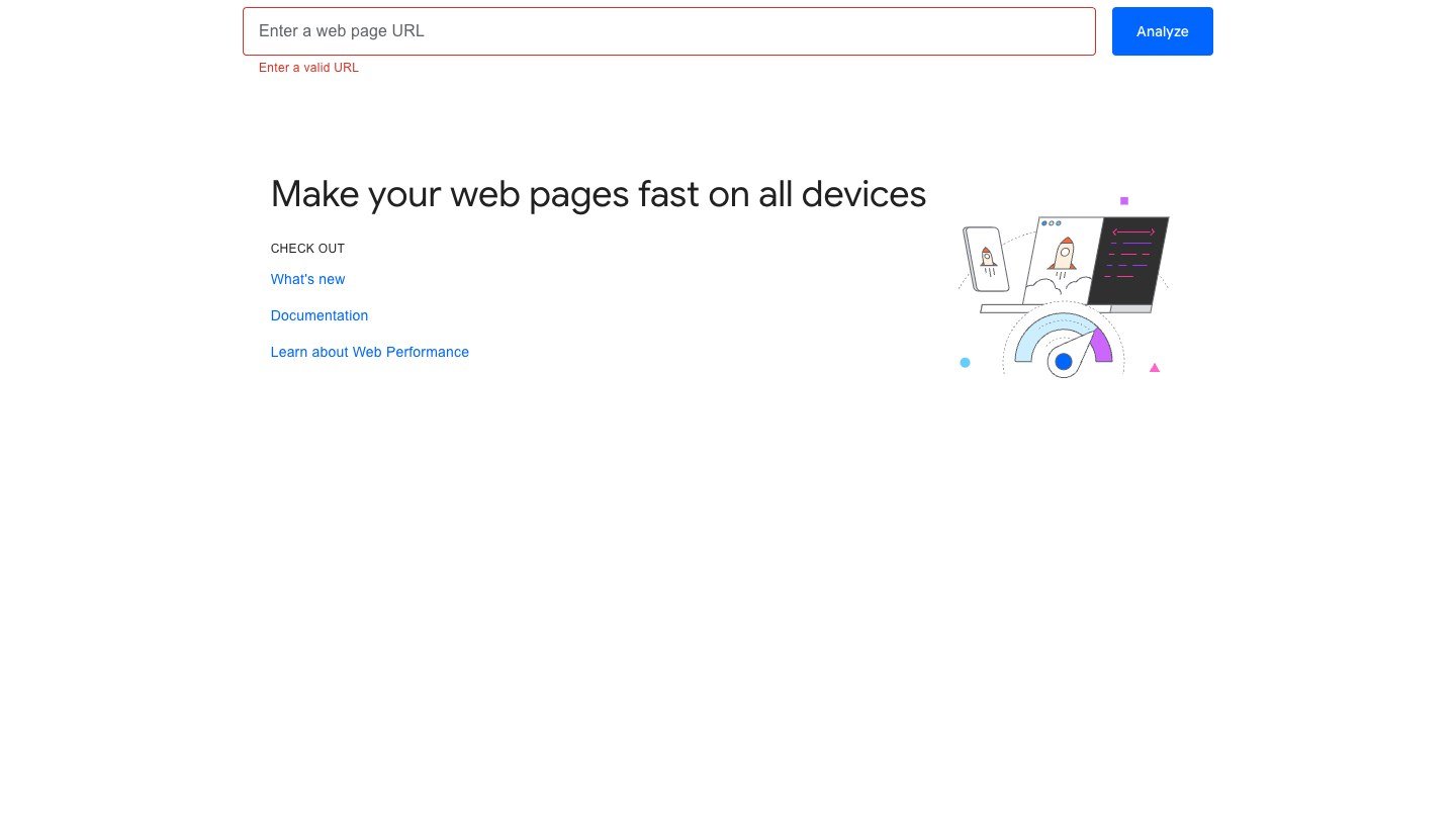PageSpeed Insights homepage — start a test with your URL.