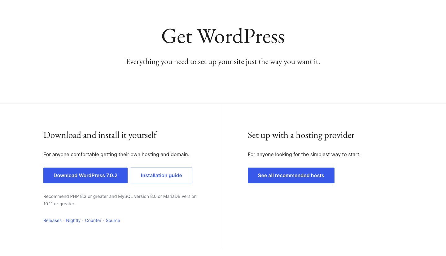 WordPress.org download page — self-hosted CMS.