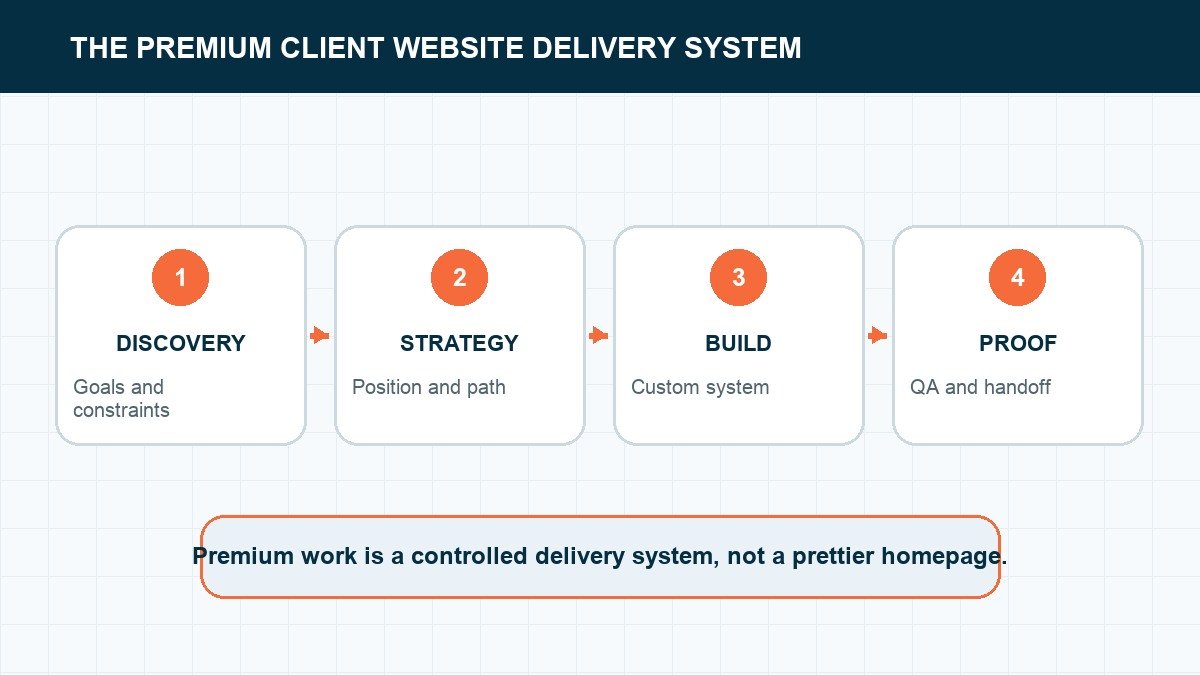 Premium client website delivery system from discovery through strategy build and proof