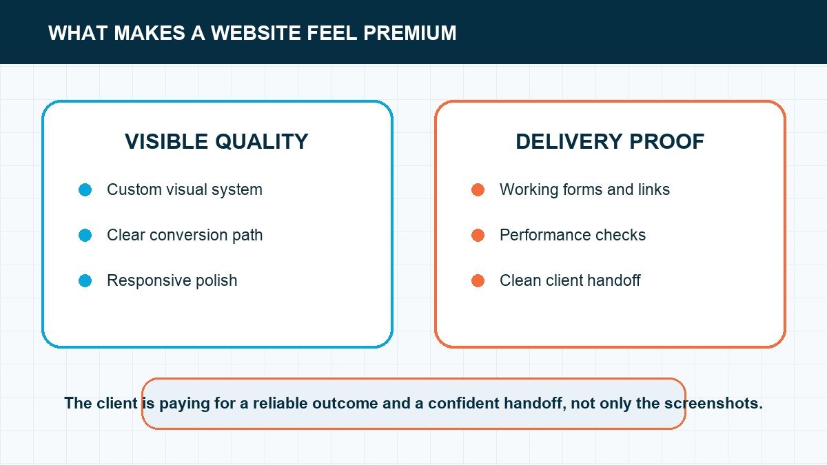 Premium website quality and delivery proof compared side by side