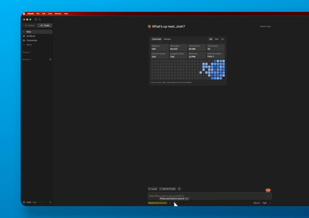 Claude Code open on a clean project before entering the first movie-finder app prompt.