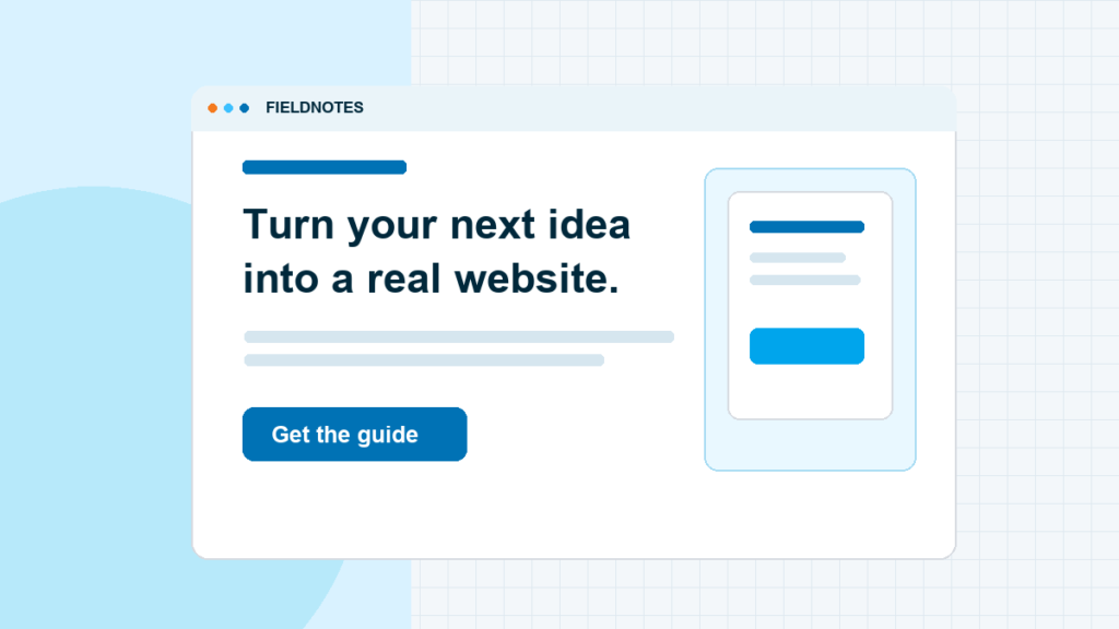 Fictional landing page preview with a focused message and a single action on the CAPW blue grid