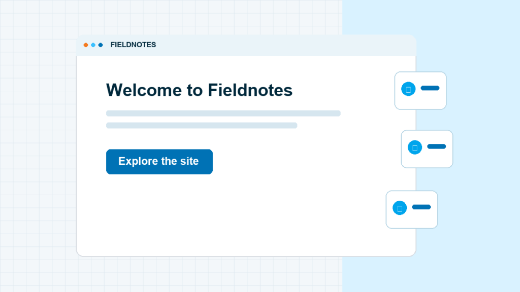 Fictional finished website and three check markers on a CAPW blue grid